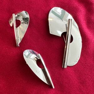 Vintage Sterling Silver Brooch and Earring Set-Minimalist Artist’s Palette Motif